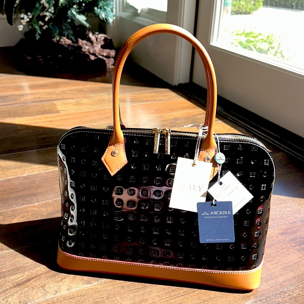🆕 Arcadia Handbag Black/Tan with Red